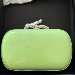 NWT Diane Von Furstenberg Lime Green Patent Leather clutch Silver Branch Clasp